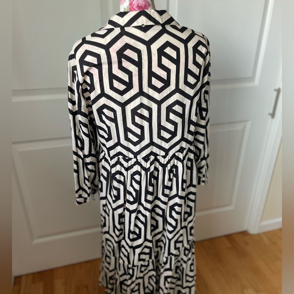 Zara Black White Print A-Line Long Sleeve Shirt Casual Maxi Dress Size Large - Picture 12 of 13